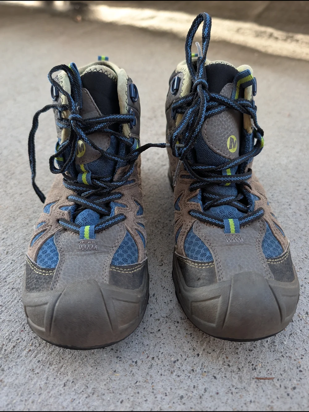 Kids Trail Hiking Boots - Blue & Gray- Capra Mid Waterproof Boys 3.5m Leather - Picture 4 of 6